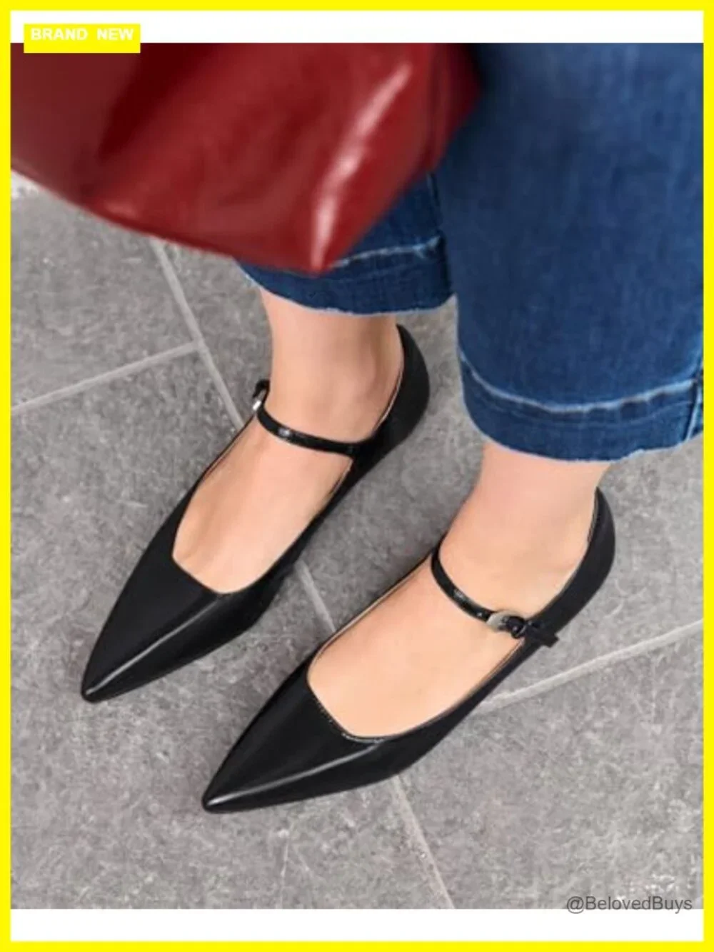 Cushioned Pointed Toe Ballet Flats with Ankle Strap - Work Dress Shoes